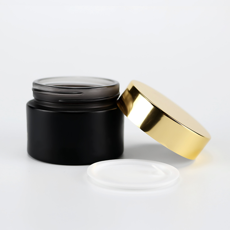 30g 50g 100g cheap empty custom frosted matte black glass cream jar with black gold aluminum cap