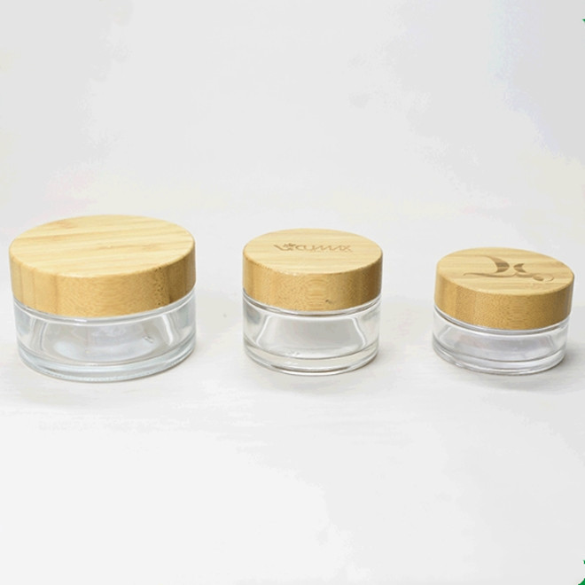 30g 50g 100g clear empty cosmetic glass jar pot with bamboo lid in stock