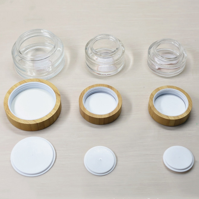 30g 50g 100g clear empty cosmetic glass jar pot with bamboo lid in stock
