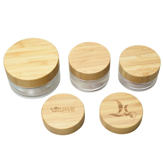 30g 50g 100g clear empty cosmetic glass jar pot with bamboo lid in stock