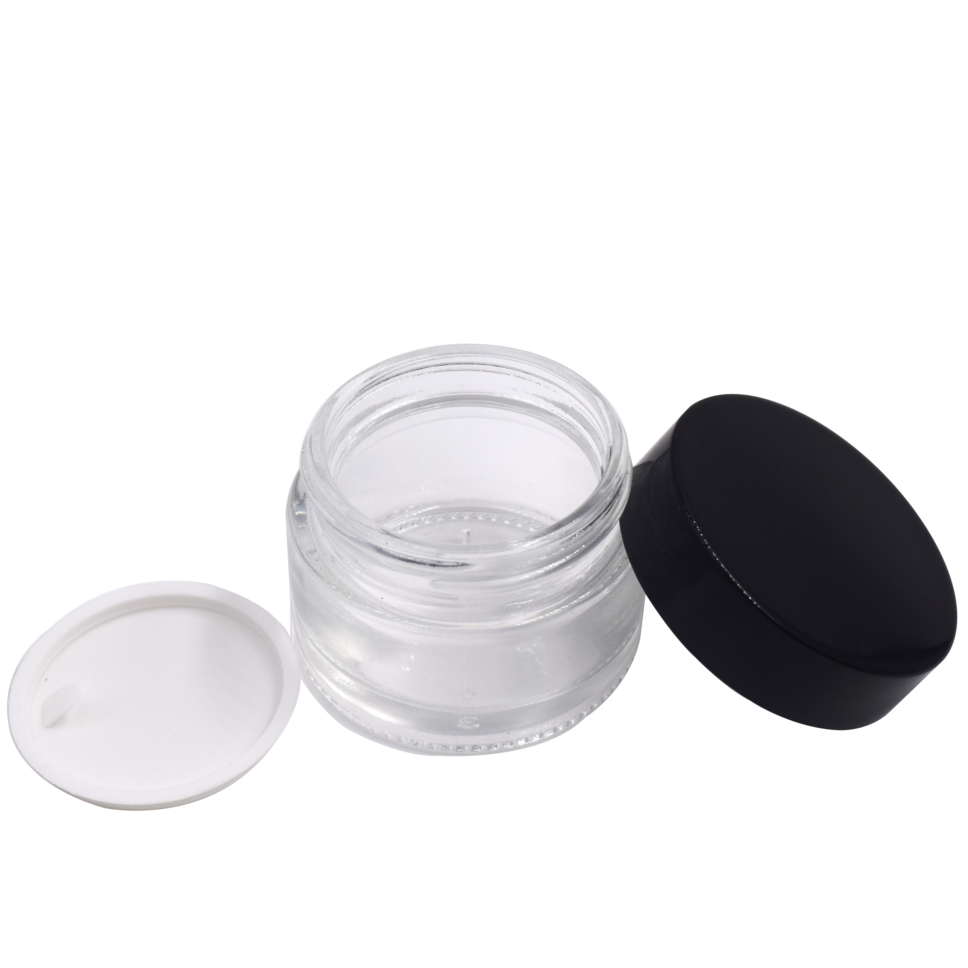 30g 50g 100g clear glass jar empty cosmetic face cream jar with black plastic cap