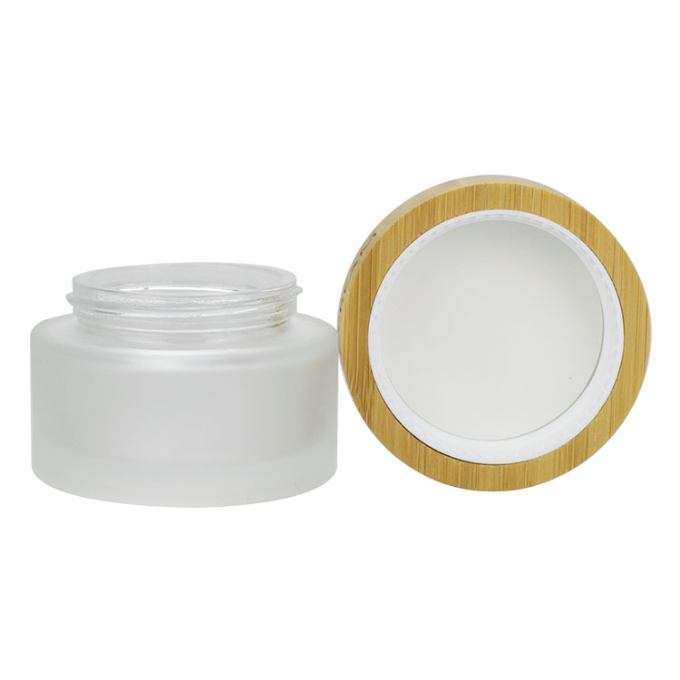 30g 50g 100g cosmetic glass jars manufacturer frosted glass jar with bamboo cap