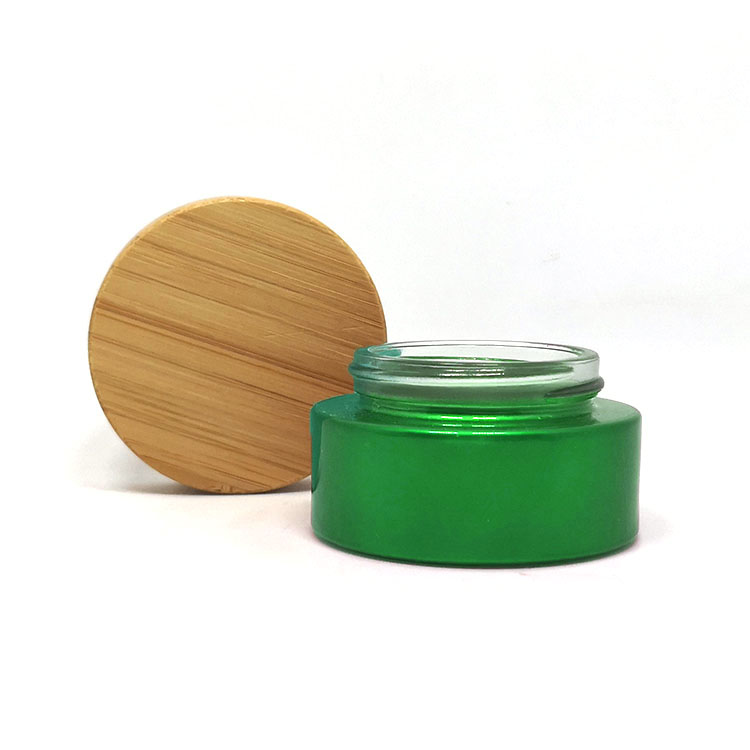 30g 50g 100g cosmetic night cream round container green bamboo glass cosmetic jar with wood lid