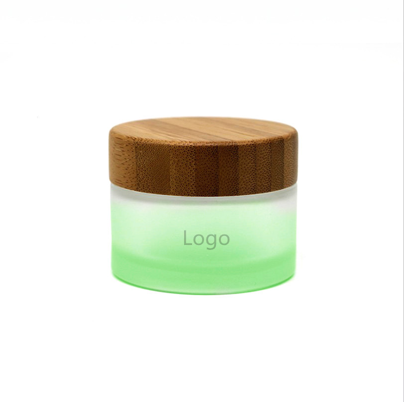 30g 50g 100g cosmetic night cream round container green bamboo glass cosmetic jar with wood lid