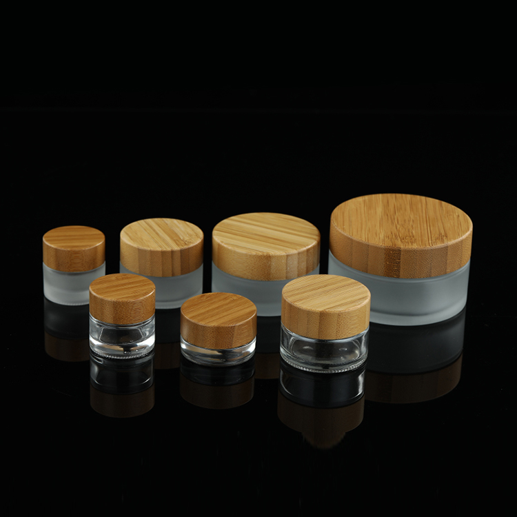 30g 50g 100g cosmetic night cream round container green bamboo glass cosmetic jar with wood lid