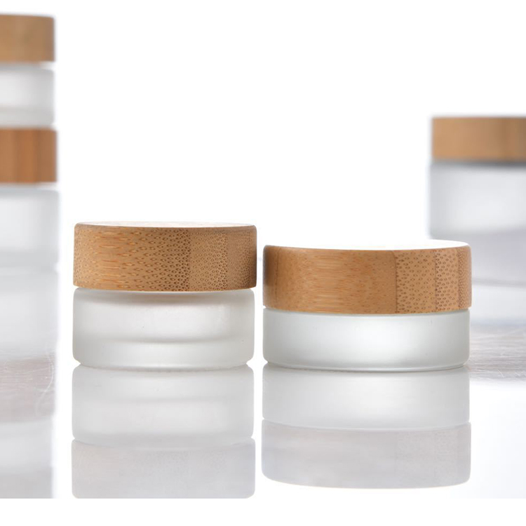 30g 50g 100g face cream cosmetic glass jar frosted jars with wooden caps engraving bamboo lid