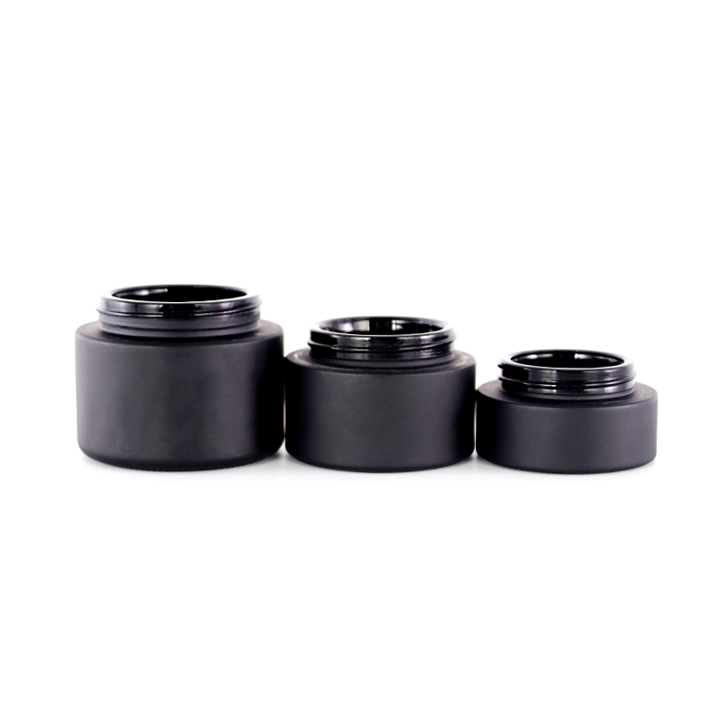 30g 50g 100g frosted black cosmetic glass jar with wooden lid