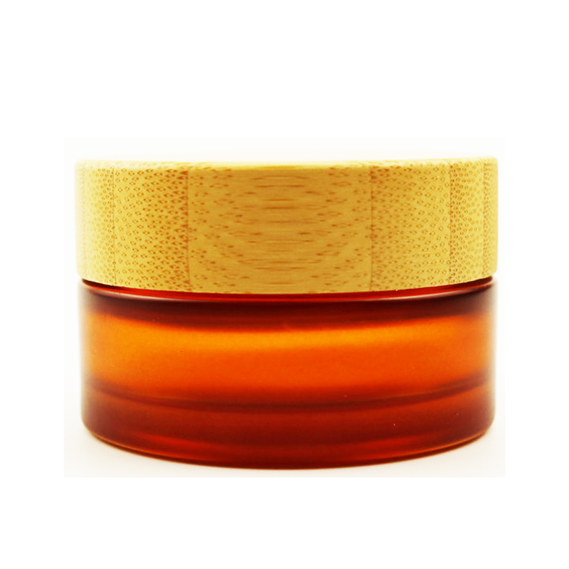 30g 50g 100g frosted transparent green glass jar with bamboo lid 1oz 2oz 3oz customs printing glass wooden container cream