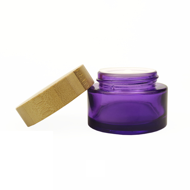 30g 50g 100g frosted transparent green glass jar with bamboo lid 1oz 2oz 3oz customs printing glass wooden container cream