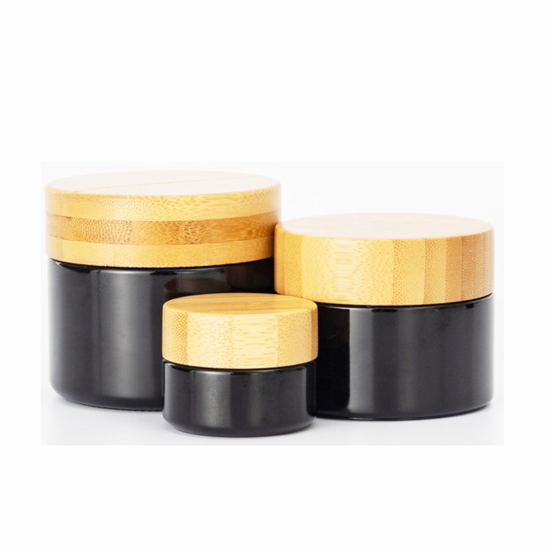 30g 50g 100g frosted transparent green glass jar with bamboo lid 1oz 2oz 3oz customs printing glass wooden container cream