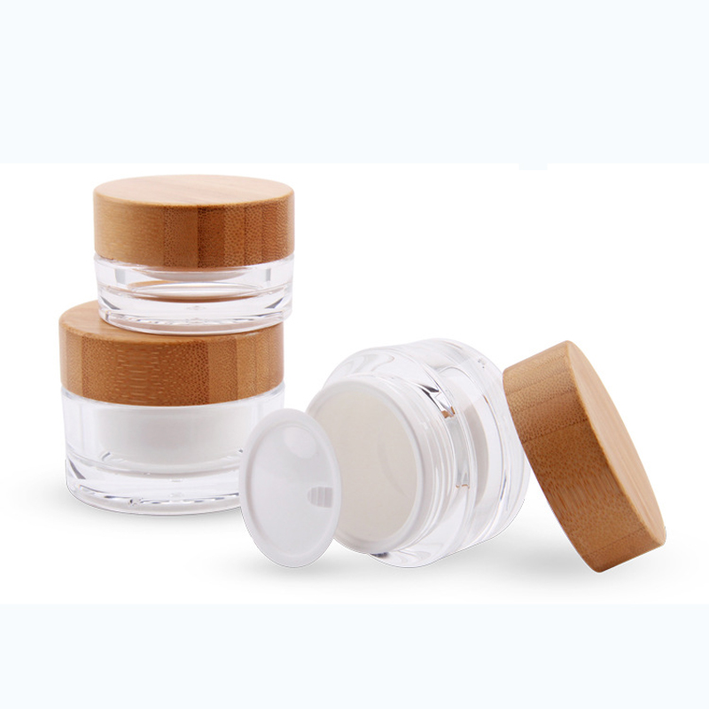 30g 50g 100g frosted transparent green glass jar with bamboo lid 1oz 2oz 3oz customs printing glass wooden container cream
