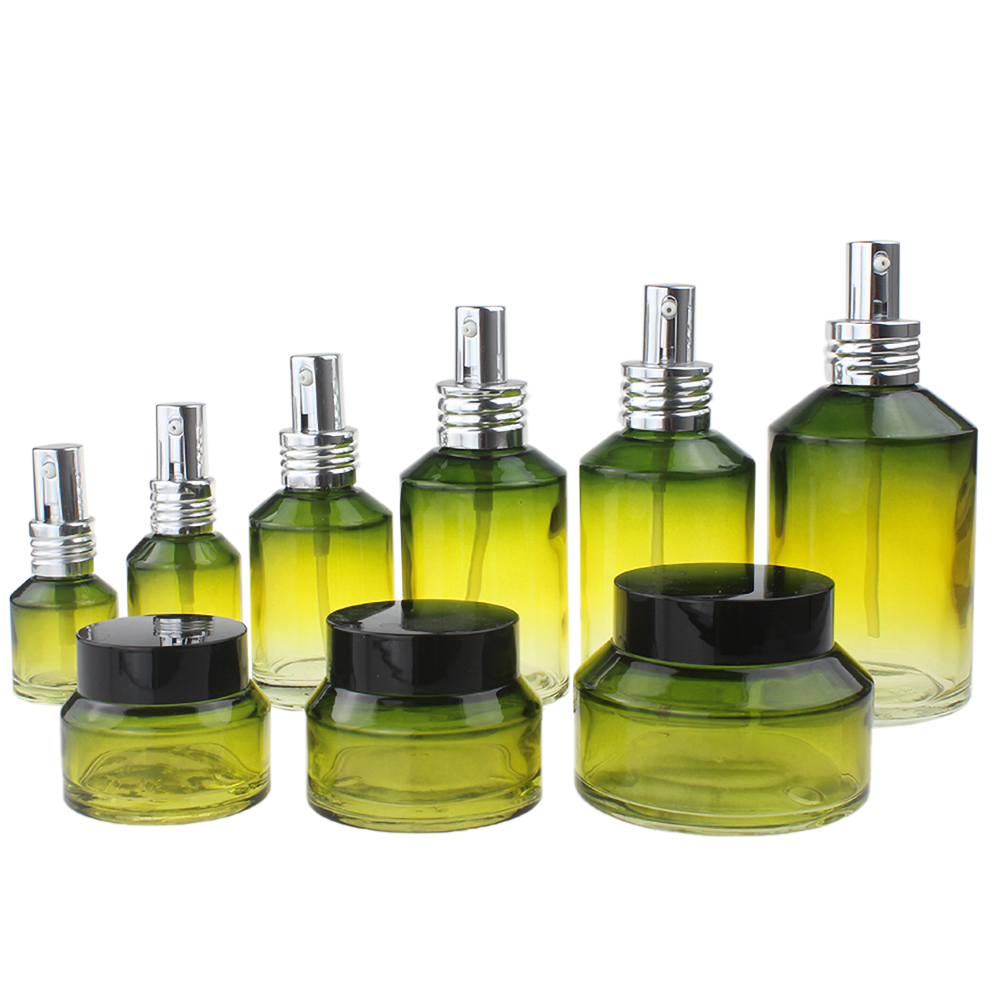30g 50g 100g gradient green glass jar with black plastic cap