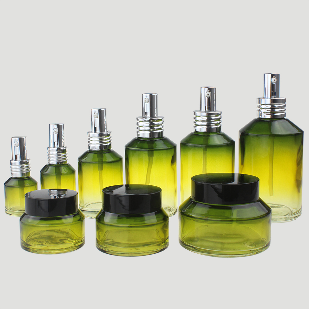 30g 50g 100g gradient green glass jar with black plastic cap