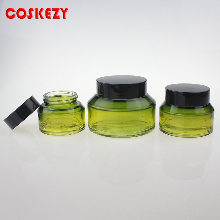 30g 50g 100g gradient green glass jar with black plastic cap