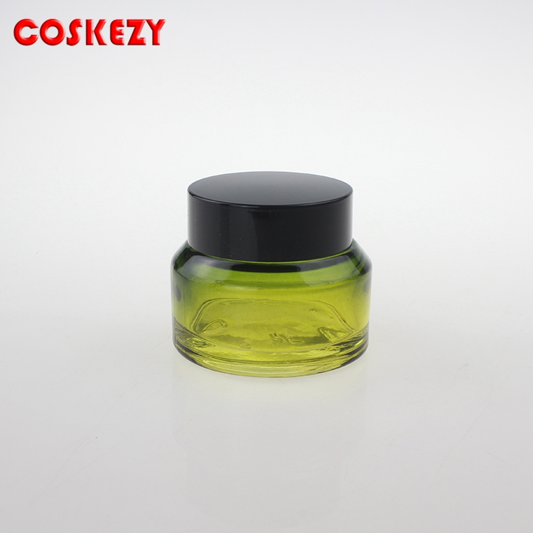 30g 50g 100g gradient green glass jar with black plastic cap