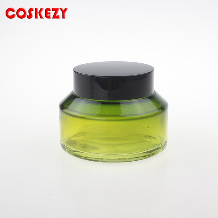30g 50g 100g gradient green glass jar with black plastic cap