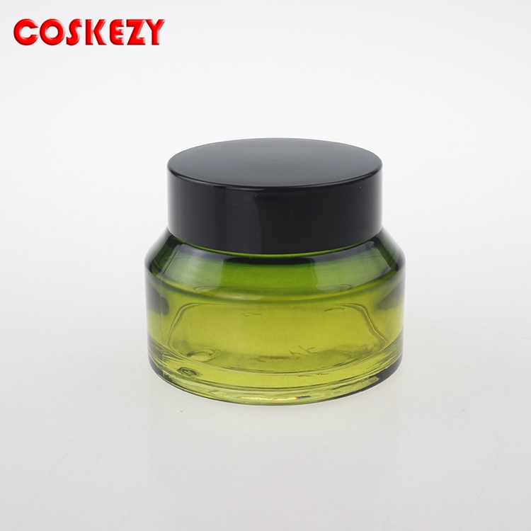 30g 50g 100g gradient green glass jar with black plastic cap