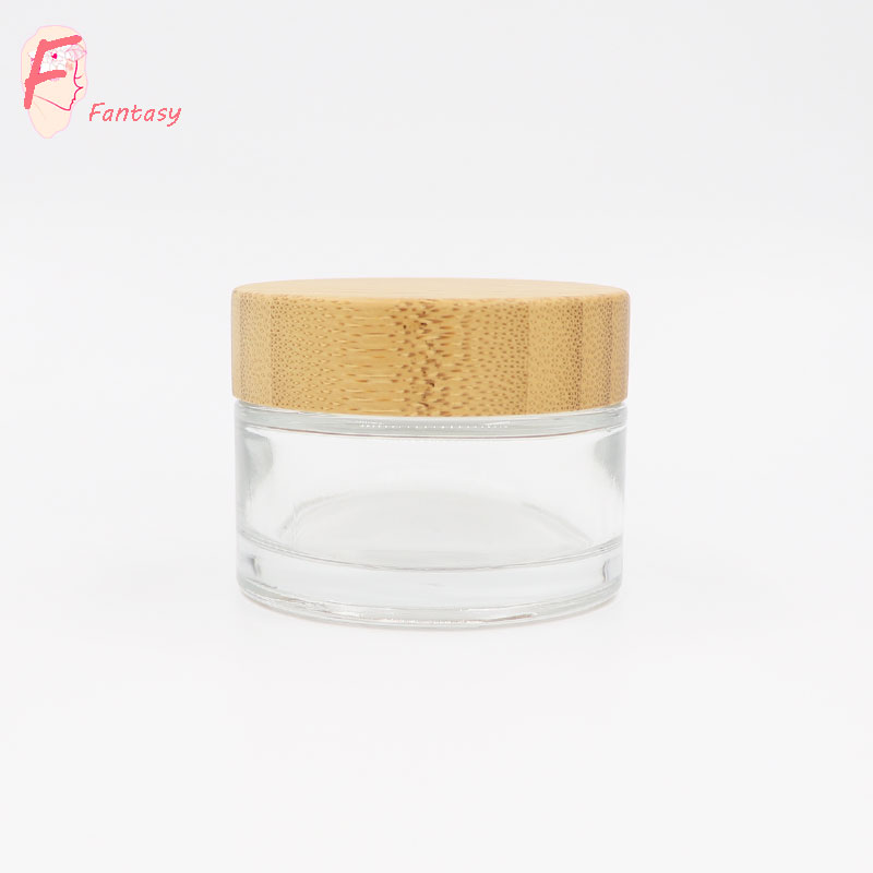 30g 50g 100ml clear glass bottle with bamboo cap empty cosmetic cream container glass jar wooden lid
