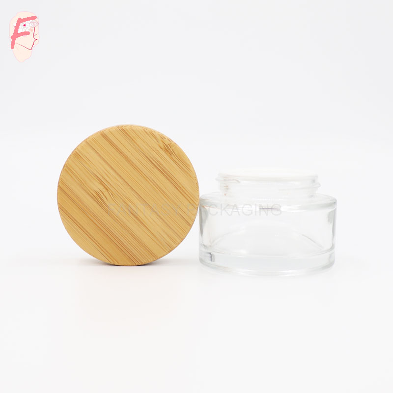 30g 50g 100ml clear glass bottle with bamboo cap empty cosmetic cream container glass jar wooden lid