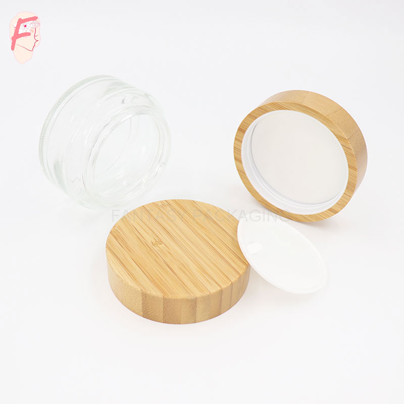 30g 50g 100ml clear glass bottle with bamboo cap empty cosmetic cream container glass jar wooden lid