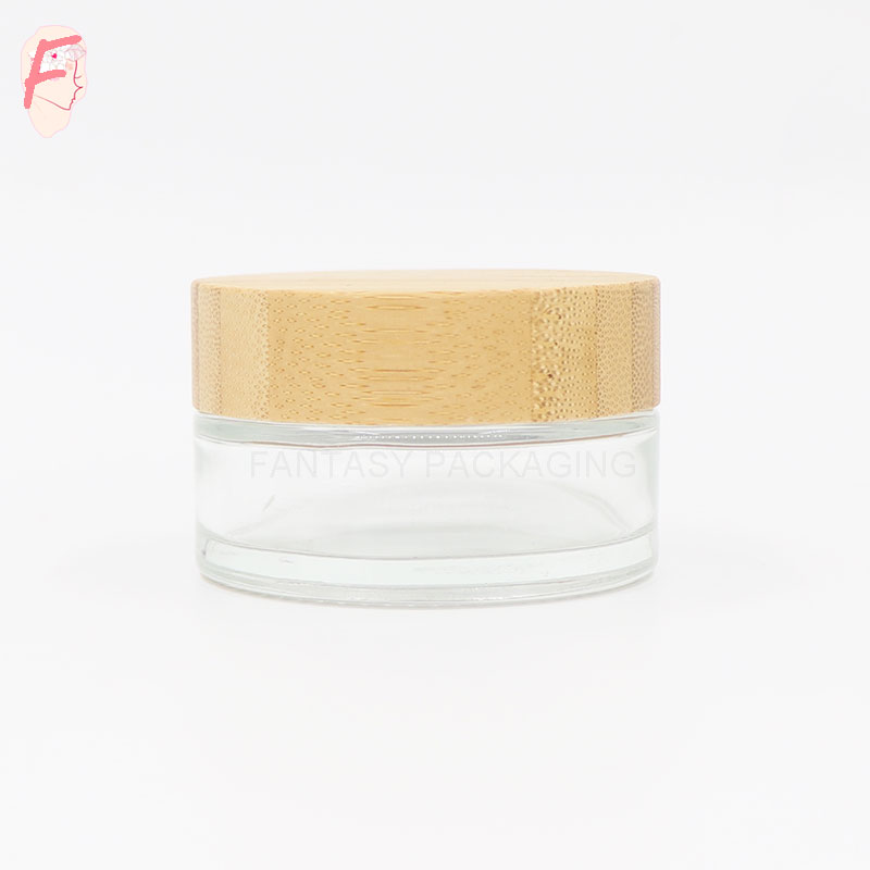 30g 50g 100ml clear glass bottle with bamboo cap empty cosmetic cream container glass jar wooden lid