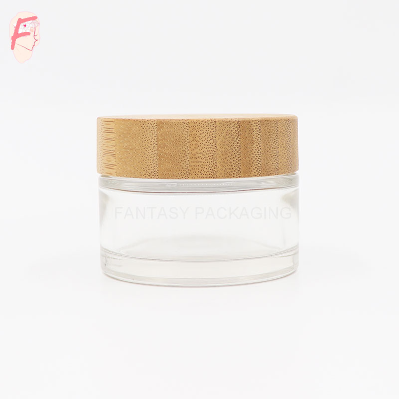 30g 50g 100ml clear glass bottle with bamboo cap empty cosmetic cream container glass jar wooden lid