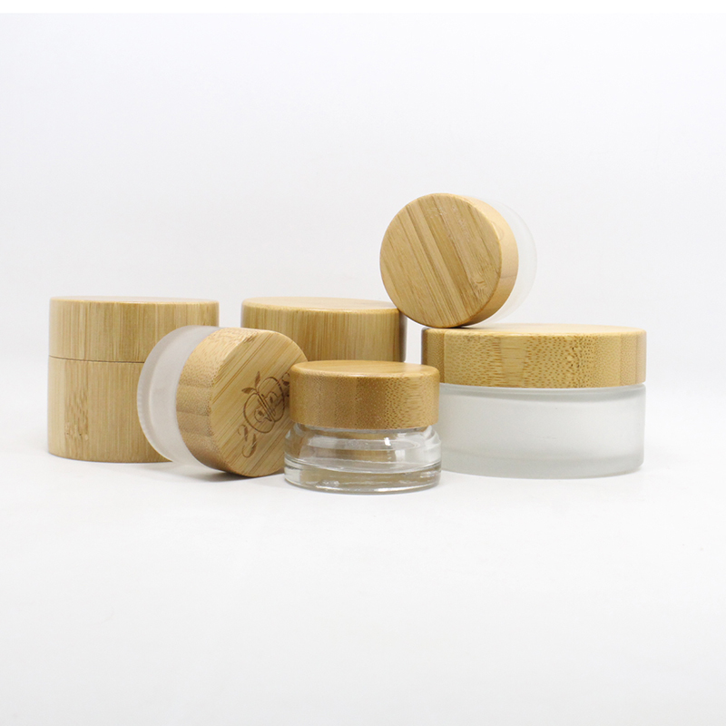 30g 50g 100ml glass cosmetic bottle with bamboo lid Empty Clear frosted glass jar cosmetic packaging container