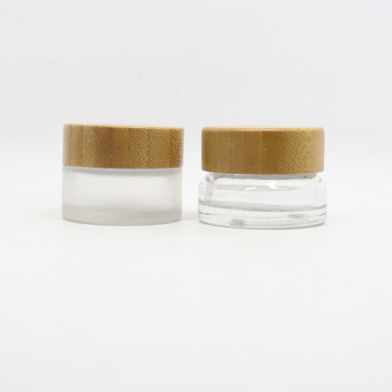 30g 50g 100ml glass cosmetic bottle with bamboo lid Empty Clear frosted glass jar cosmetic packaging container