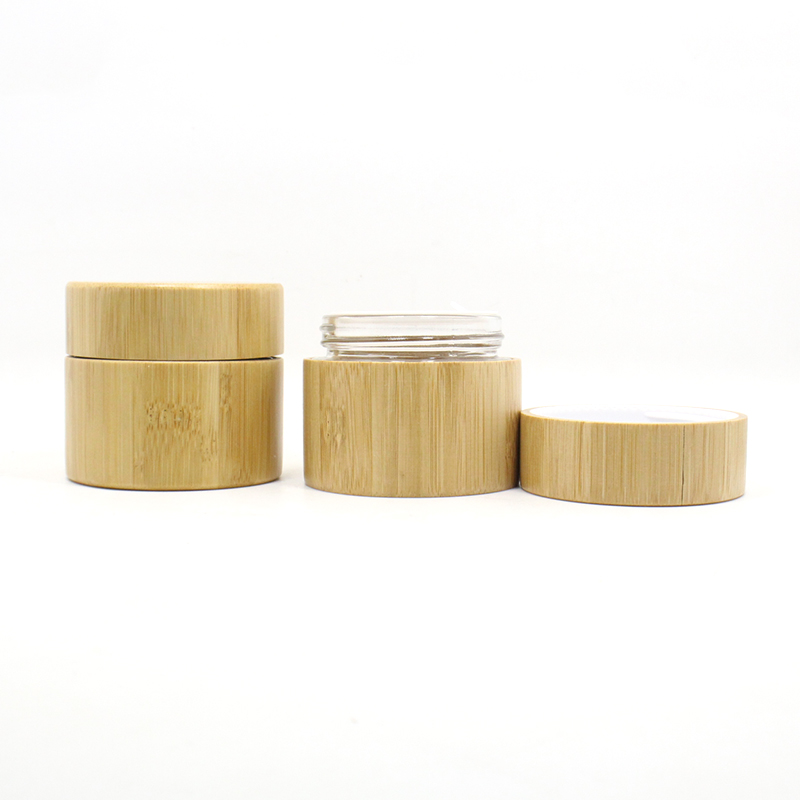 30g 50g 100ml glass cosmetic bottle with bamboo lid Empty Clear frosted glass jar cosmetic packaging container