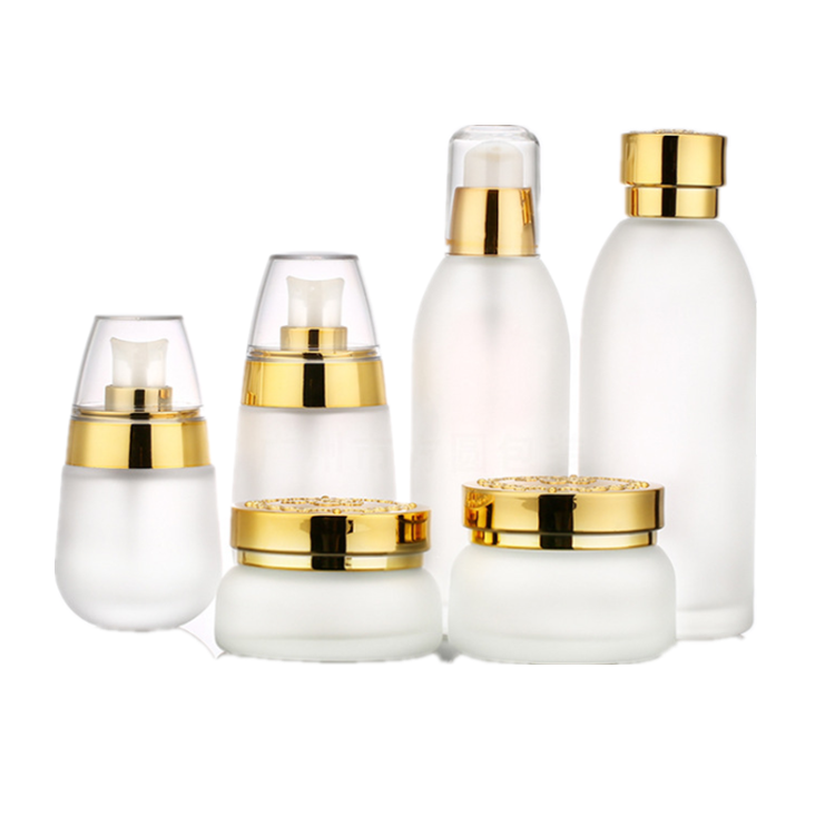 30g 50g 30ml 50ml 120ml Cosmetic frosted glass jars container with gold cap / Luxury cream pump bottle for foundation