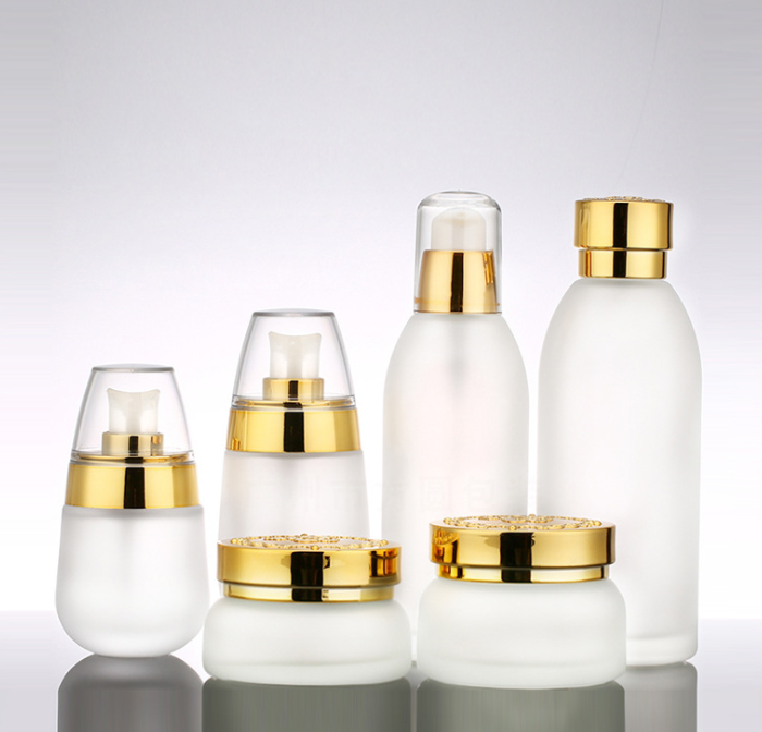 30g 50g 30ml 50ml 120ml Cosmetic frosted glass jars container with gold cap / Luxury cream pump bottle for foundation