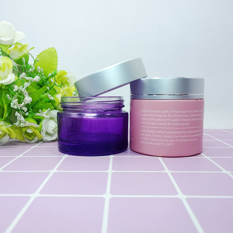 30g 50g 60g 100g pink  and purple glass jar cosmetic cream jar with aluminum lid