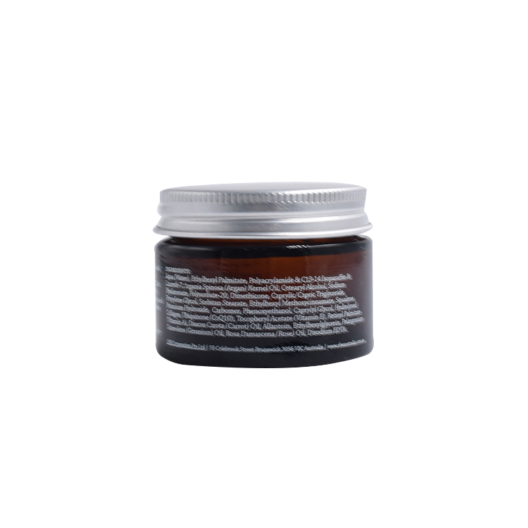 30g 50g 60g glass custom cosmetic jar amber cylinder shaped cosmetics glass jar with aluminum silver lid