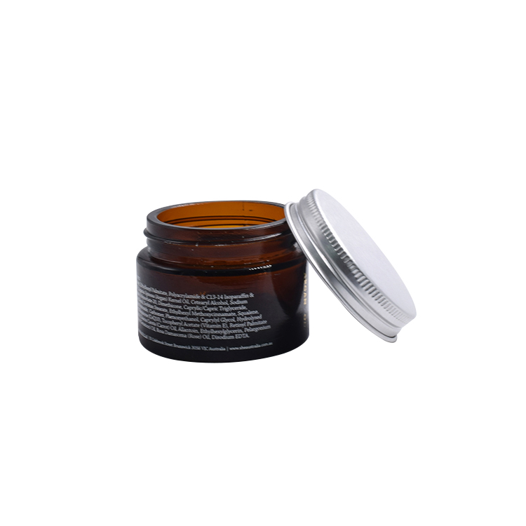 30g 50g 60g glass custom cosmetic jar amber cylinder shaped cosmetics glass jar with aluminum silver lid