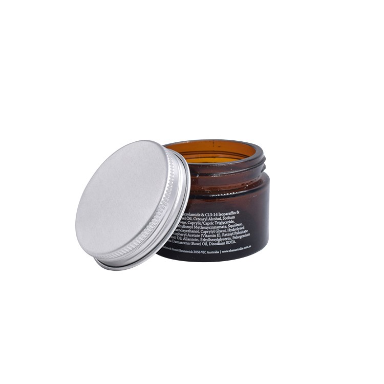 30g 50g 60g glass custom cosmetic jar amber cylinder shaped cosmetics glass jar with aluminum silver lid