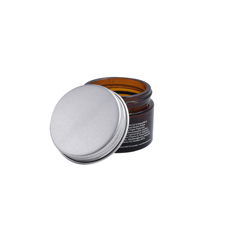 30g 50g 60g glass custom cosmetic jar amber cylinder shaped cosmetics glass jar with aluminum silver lid