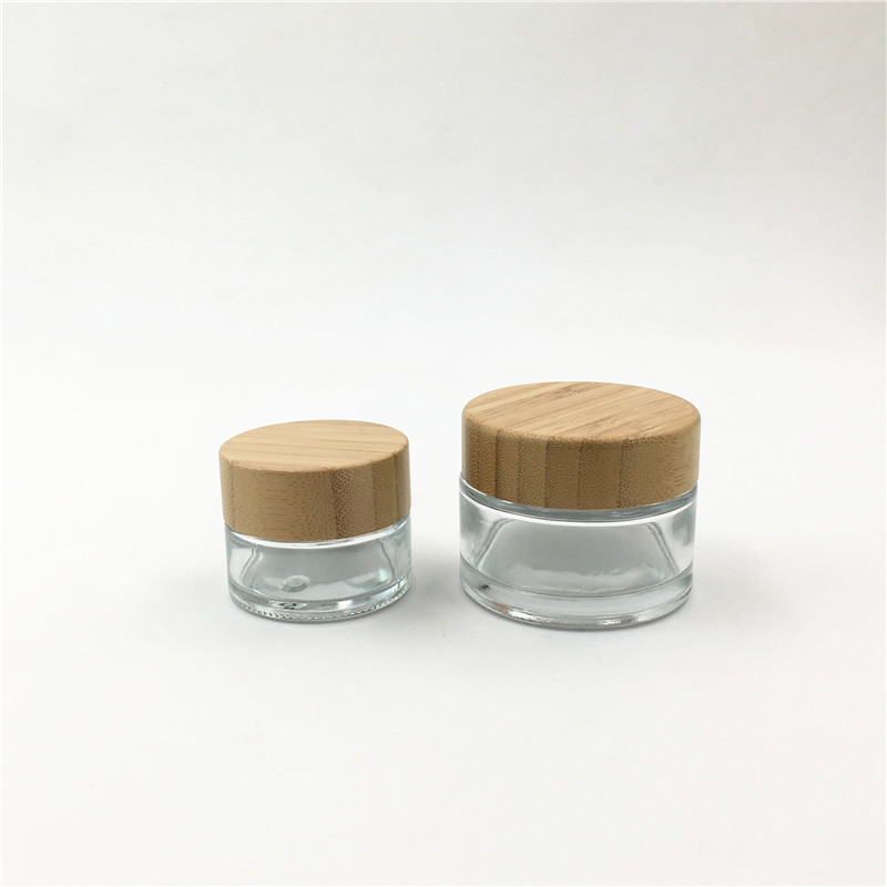 30g 50g Cosmetic Bamboo packaging Eye cream glass jars with natural bamboo lids For Cosmetic