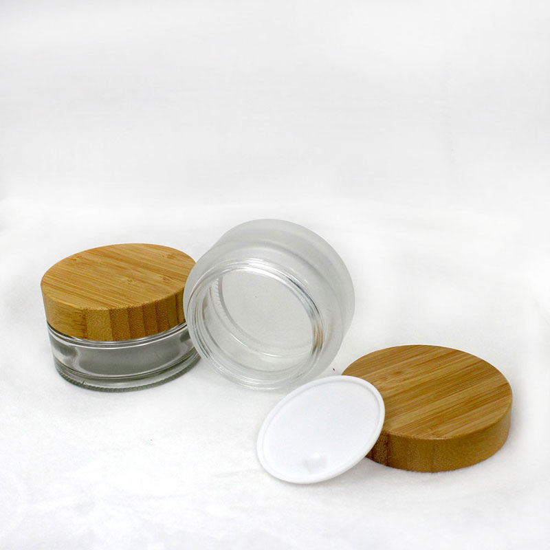 30g 50g Empty Natural Bamboo Cosmetic Packaging Container Cream Jar Clear Frosted Glass Cream Jar With Bamboo Lid