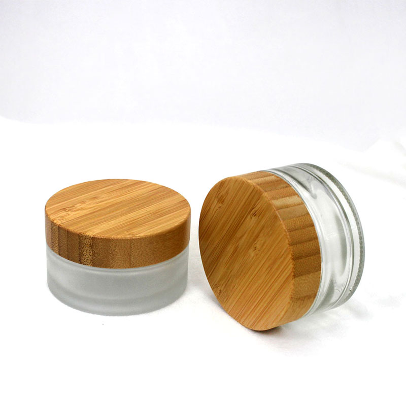 30g 50g Empty Natural Bamboo Cosmetic Packaging Container Cream Jar Clear Frosted Glass Cream Jar With Bamboo Lid