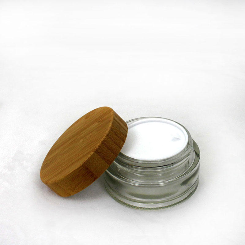 30g 50g Empty Natural Bamboo Cosmetic Packaging Container Cream Jar Clear Frosted Glass Cream Jar With Bamboo Lid