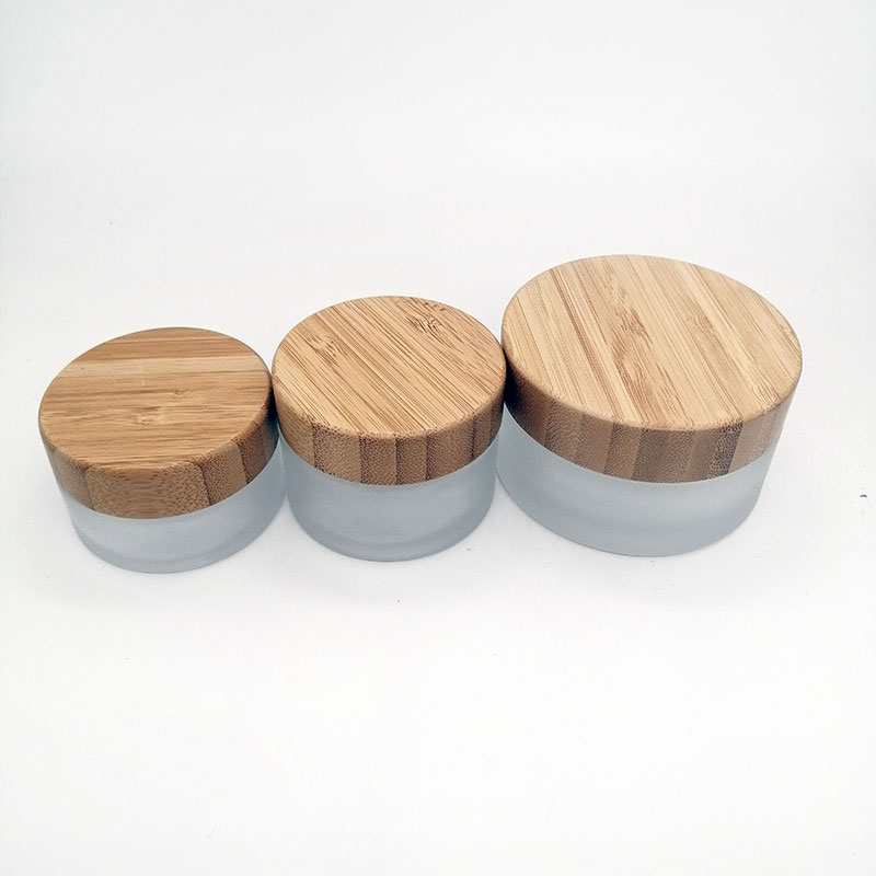 30g 50g Empty Natural Bamboo Cosmetic Packaging Container Cream Jar Clear Frosted Glass Cream Jar With Bamboo Lid