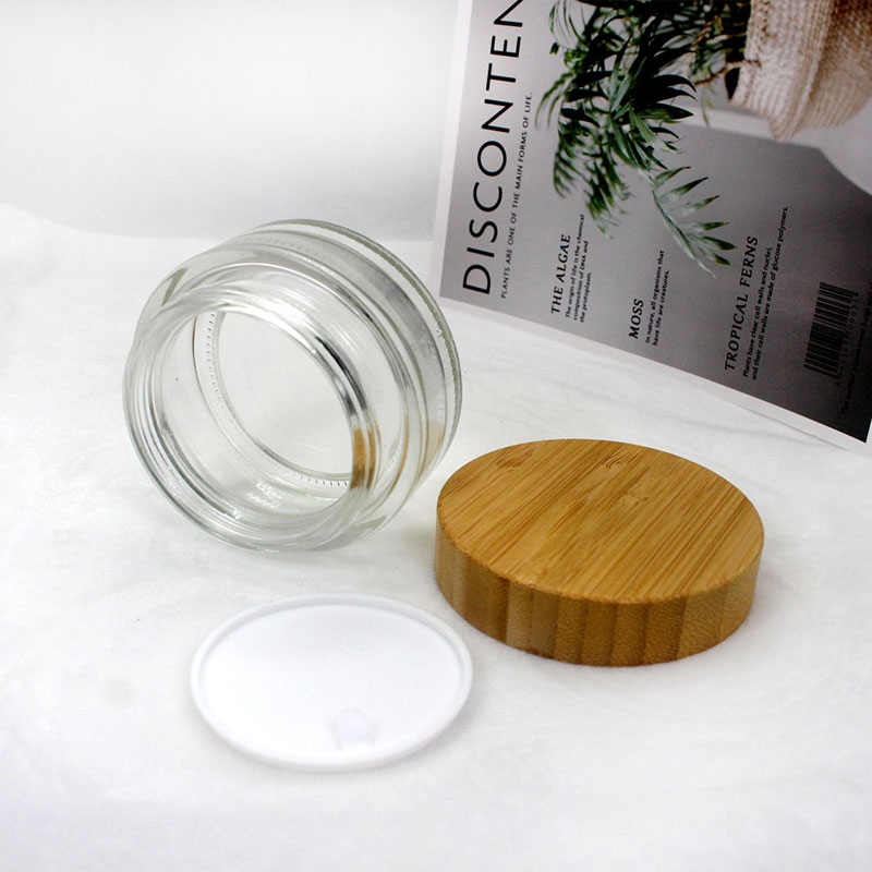 30g 50g Empty Natural Bamboo Cosmetic Packaging Container Cream Jar Clear Frosted Glass Cream Jar With Bamboo Lid