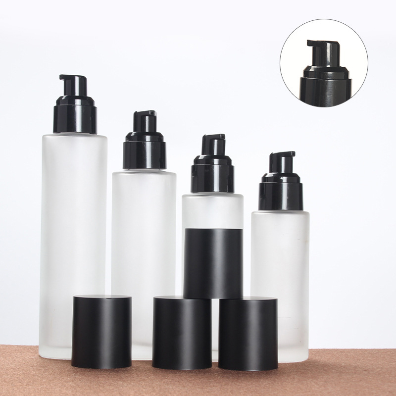 30g 50g Frosted Glass Empty Jar Cosmetic Spray Pump Bottle Face Lotion Bottle with Matte Black Pump