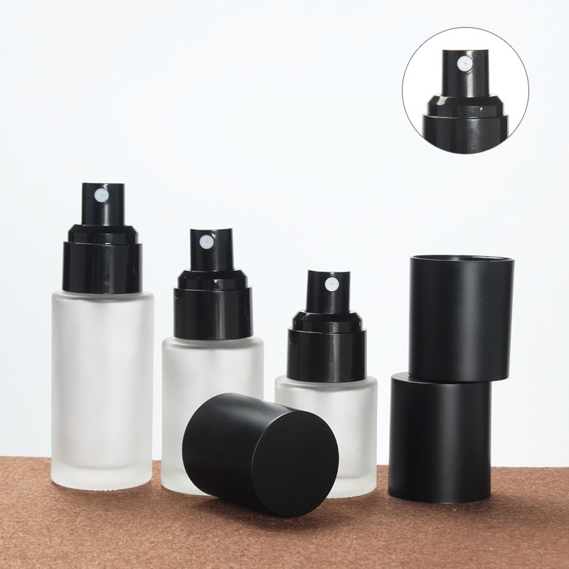 30g 50g Frosted Glass Empty Jar Cosmetic Spray Pump Bottle Face Lotion Bottle with Matte Black Pump