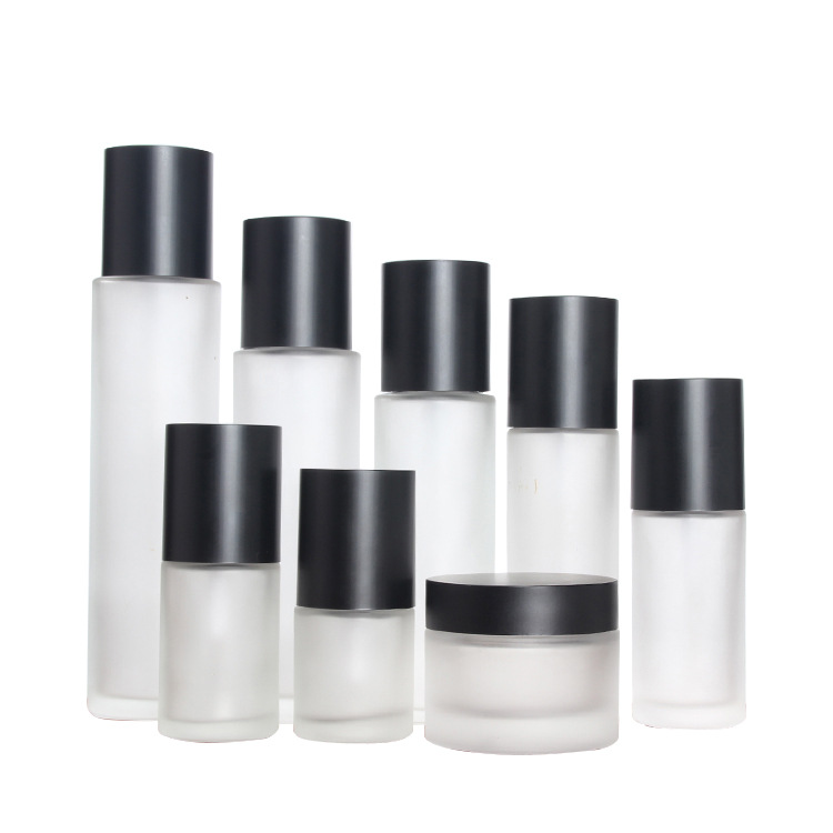 30g 50g Frosted Glass Empty Jar Cosmetic Spray Pump Bottle Face Lotion Bottle with Matte Black Pump