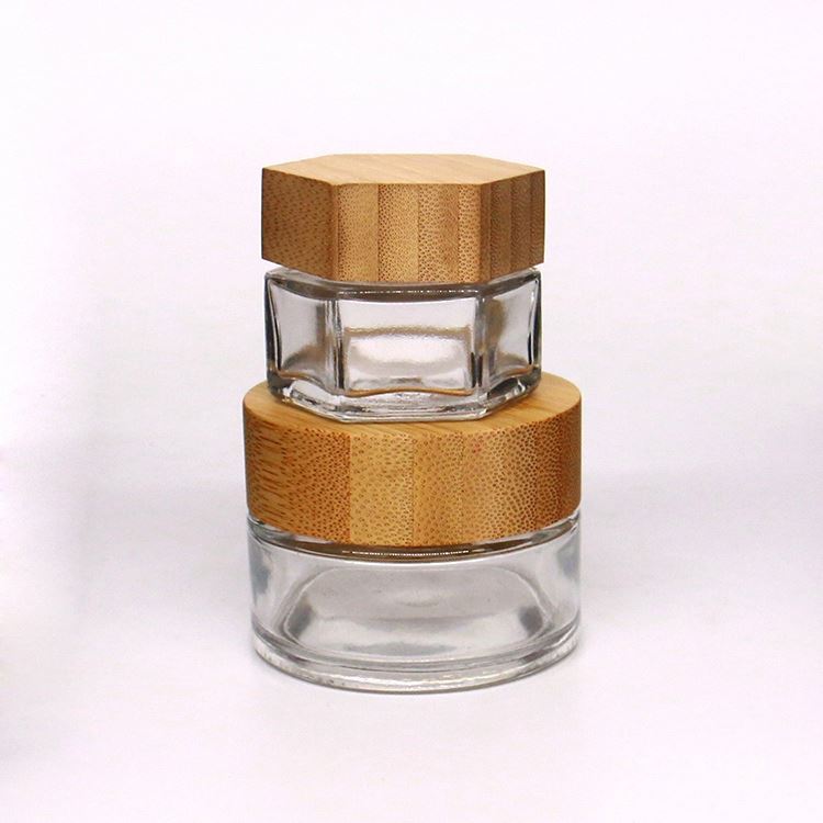 30g 50g Luxury Cream Jar Hex Shape Skin Care Glass Jar With Bamboo Lid