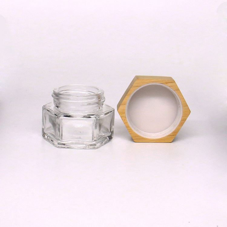 30g 50g Luxury Cream Jar Hex Shape Skin Care Glass Jar With Bamboo Lid