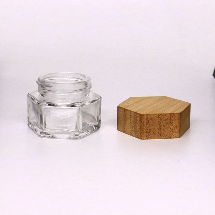 30g 50g Luxury Cream Jar Hex Shape Skin Care Glass Jar With Bamboo Lid