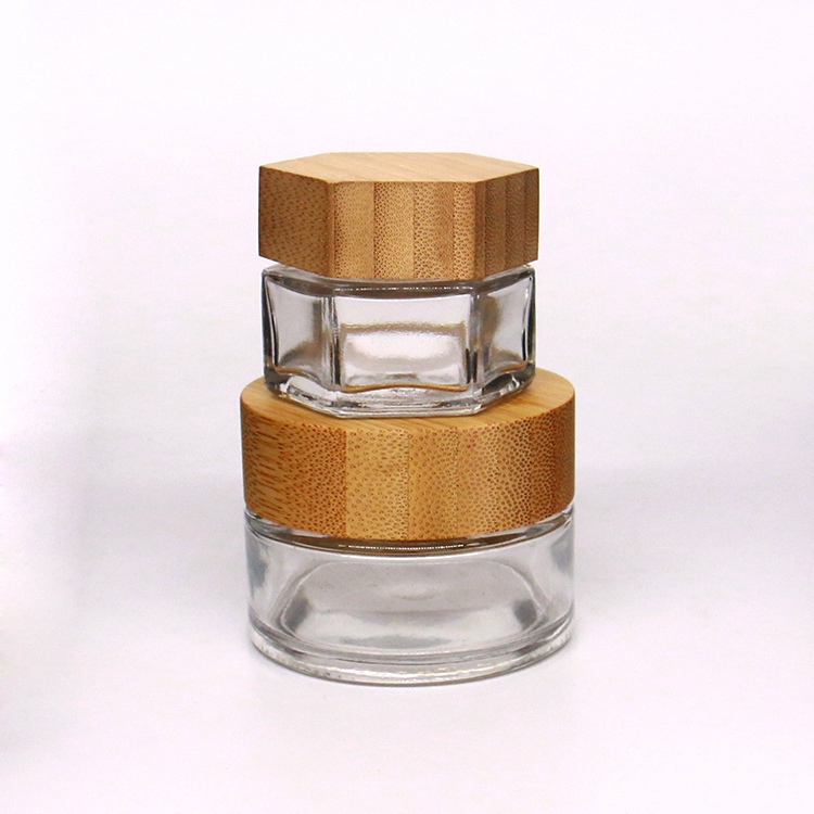30g 50g Luxury Cream Jar Hex Shape Skin Care Glass Jar With Bamboo Lid