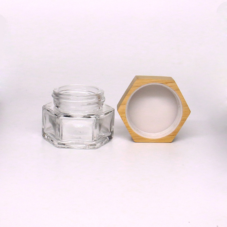 30g 50g Luxury Cream Jar Hex Shape Skin Care Glass Jar With Bamboo Lid
